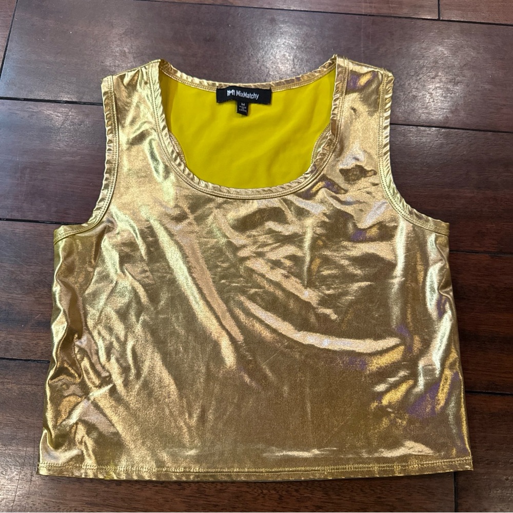 Mix Matchy Shirt Women's Size M Metallic Gold Racerback Tank Top